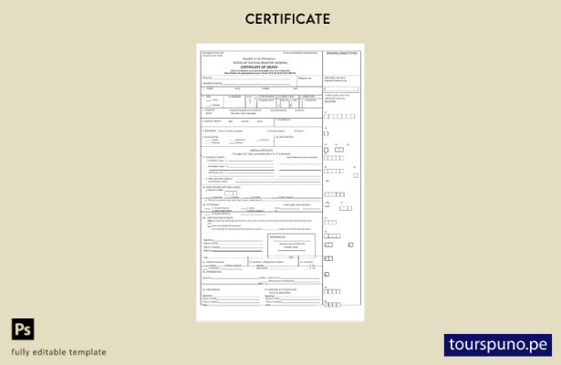 listo para imprimir Plantilla de certificado de defunción general de la Oficin 1